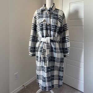 Express Black and White Plaid Trench Coat
